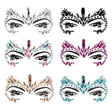 Face Jewelry Stickers, Kapmore 6 PCS Mermaid Face Jewelry Fashionable Removable Rhinestone Tattoo Face Gem Jewel Sticker for Valentine's Day Costume Party (Style 1)