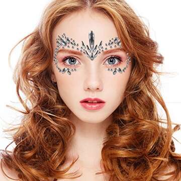 Face Jewelry Stickers, Kapmore 6 PCS Mermaid Face Jewelry Fashionable Removable Rhinestone Tattoo Face Gem Jewel Sticker for Valentine's Day Costume Party (Style 1)