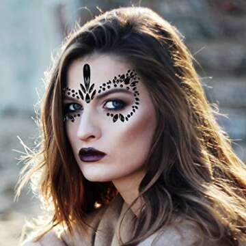 Face Jewelry Stickers, Kapmore 6 PCS Mermaid Face Jewelry Fashionable Removable Rhinestone Tattoo Face Gem Jewel Sticker for Valentine's Day Costume Party (Style 1)