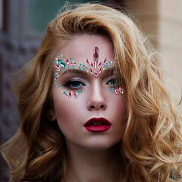 Face Jewelry Stickers, Kapmore 6 PCS Mermaid Face Jewelry Fashionable Removable Rhinestone Tattoo Face Gem Jewel Sticker for Valentine's Day Costume Party (Style 1)
