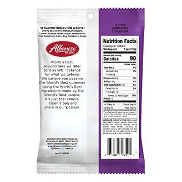 Albanese World's Best 12 Flavor Mini Gummi Worms, 7.5oz Bag of Candy (Pack of 12), Individually Wrapped Soft & Chewy Candy Snacks, Flavor Assortment