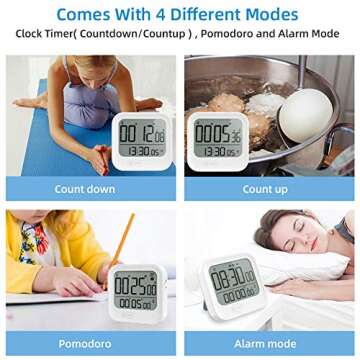 Multifunctional Pomodoro Timer Alarm Clock and Stopwatch for Classroom Productivity Efficiency Teacher Travel Kitchen Cooking, Magnetic Back, 99 Hours Countdown, 12H/24H Time, Touch for Night Light