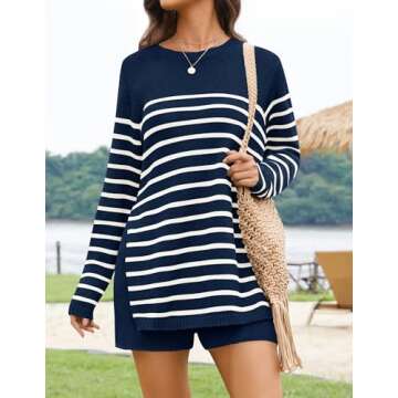 NENONA Women's Striped Spring Summer Sweater Sets 2 Piece Beach Vacation Outfits Long Sleeve Casual ...