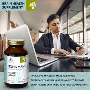 PURICA - Lion's Mane Micronized Mushrooms, 120 Vegan Capsules - Promotes Cognitive Health - Focus an...