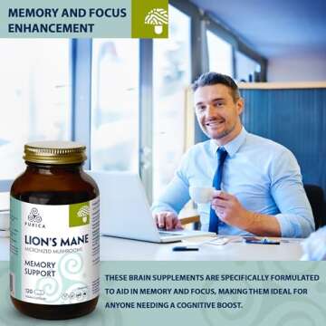 PURICA - Lion's Mane Micronized Mushrooms, 120 Vegan Capsules - Promotes Cognitive Health - Focus and Memory Support