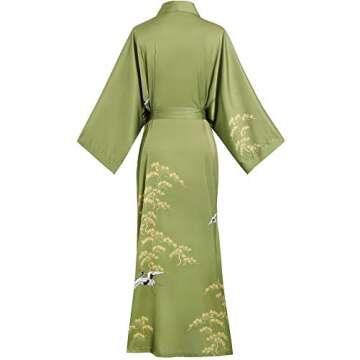 Aensso long soft silk y kimono robes for women, olive green floral lightweight wedding robe