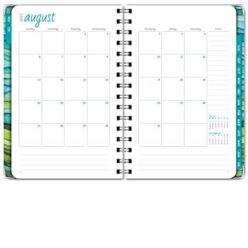 HARDCOVER Academic Year 2023-2024 Planner: (June 2023 Through July 2024) 5.5"x8" Daily Weekly Monthly Planner Yearly Agenda. Bookmark, Pocket Folder and Sticky Note Set (Green Watercolor Waves)