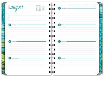 HARDCOVER Academic Year 2023-2024 Planner: (June 2023 Through July 2024) 5.5"x8" Daily Weekly Monthly Planner Yearly Agenda. Bookmark, Pocket Folder and Sticky Note Set (Green Watercolor Waves)