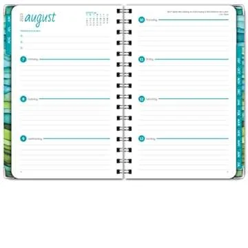 HARDCOVER Academic Year 2023-2024 Planner: (June 2023 Through July 2024) 5.5"x8" Daily Weekly Monthly Planner Yearly Agenda. Bookmark, Pocket Folder and Sticky Note Set (Green Watercolor Waves)