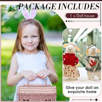 Wettarn Handmade Rattan Doll House Rattan House Shape Shoulder Bag Wicker Basket with Lid for Doll Toys Storage Basket Small Dollhouses Cute Woven Handcrafted Artwork Gift(Pink)