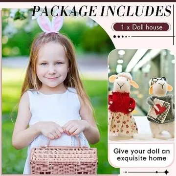 Wettarn Handmade Rattan Doll House Rattan House Shape Shoulder Bag Wicker Basket with Lid for Doll Toys Storage Basket Small Dollhouses Cute Woven Handcrafted Artwork Gift(Pink)