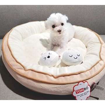 TONBO Soft Plush Small Cute and Cozy Food Dog Cat Bed, Washer and Dryer Friendly (Dim Sum)