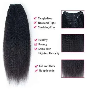 Kinky Straight Clip in Hair Extensions for Women 100% Unprocessed Brazilian Virgin Hair Clip Ins 120g Seamless 8pcs Per Set with 18Clips Double Weft Clip on Extensions Human Hair (20 Inch)