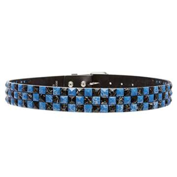 Snap On Punk Rock Blue & Black Checkerboard Belt 36-38"