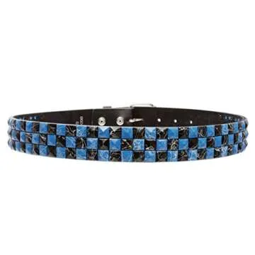 Snap On Punk Rock Blue & Black Checkerboard Belt 36-38"