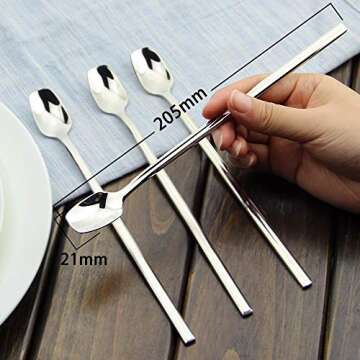 4-Piece 8-Inch Long Handle Spoon, Coffee Stirrers, Iced Teaspoon,Ice Cream Spoon,Premium 18/10 Stainless Steel Cocktail Stirring Spoons