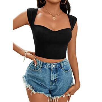 LYANER Women's Square Neck Ribbed Knit Sleeveless Slim Fit Solid Crop Top Shirt Black Small