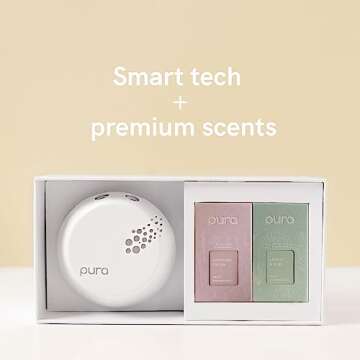 Pura - Smart Home Fragrance Device Starter Set V3 - Scent Diffuser for Homes, Bedrooms & Living Rooms - Includes Fragrance Aroma Diffuser & Two Fragrances - Linens & Surf and Lavender Fields