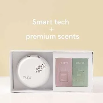 Pura - Smart Home Fragrance Device Starter Set V3 - Scent Diffuser for Homes, Bedrooms & Living Rooms - Includes Fragrance Aroma Diffuser & Two Fragrances - Linens & Surf and Lavender Fields