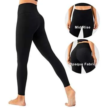 Lavento Women's All Day Soft Yoga Leggings Mid-Rise - No Front Seam Workout Active Legging for Woman (Black, 4)