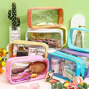 Cunno 9 Pcs Preppy Clear Makeup Bag DIY Chenille Letter Pouch Large Nylon Makeup Bag Travel Toiletry...