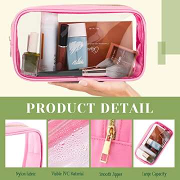 Cunno 9 Pcs Preppy Clear Makeup Bag DIY Chenille Letter Pouch Large Nylon Makeup Bag Travel Toiletry Zipper Cosmetic Organizer Pouch PVC Bags for Women, 9.5 x 5.1 x 2.8 Inch(Colorful)