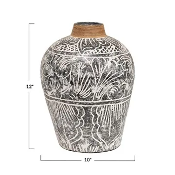 Elegant Hand-Painted Terra-cotta Vase with Banana Leaf Rim