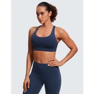 CRZ YOGA Women's Strappy Sports Bras Fitness Workout Padded Yoga Criss Cross Back Cami Navy Medium