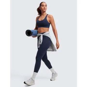 CRZ YOGA Women's Strappy Sports Bras Fitness Workout Padded Yoga Criss Cross Back Cami Navy Medium