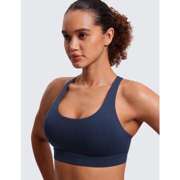 CRZ YOGA Women's Strappy Sports Bras Fitness Workout Padded Yoga Criss Cross Back Cami Navy Medium