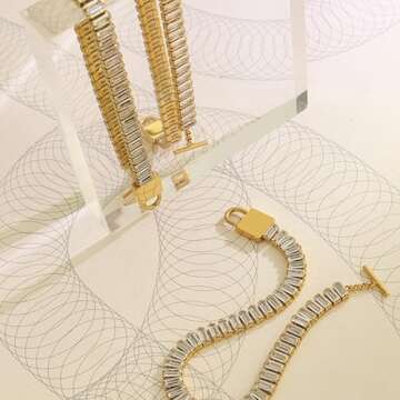 OSKINIA Tennis Bracelet Rectangular Cubic Zirconiaia Bridal Bridesmaids Wedding Classic Bracelets Ti...