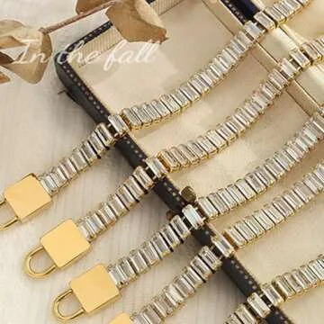 OSKINIA Tennis Bracelet Rectangular Cubic Zirconiaia Bridal Bridesmaids Wedding Classic Bracelets Titanium steel 18K Yellow Gold Plated 6mm Gemstone Birthday Jewelry Gifts for Women,17.5CM with Lock T buckle