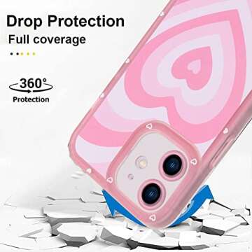 OOK Soft Case for iPhone 11 All Round Shock Absorption Protection Flexible TPU Cover with Pink Heart Design Anti-Scratch Slim iPhone 11 Case for Women Girls - Pink