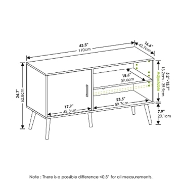 Furinno Claude Mid Century Style Stand With Wood Legs For TV Up To 55 Inches, One Cabinet Two Shelves, Espresso