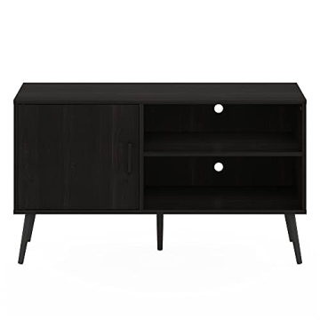 Furinno Claude Mid Century Style Stand With Wood Legs For TV Up To 55 Inches, One Cabinet Two Shelves, Espresso