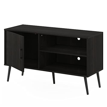 Furinno Claude Mid Century Style Stand With Wood Legs For TV Up To 55 Inches, One Cabinet Two Shelves, Espresso