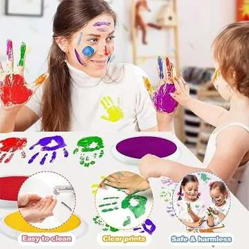 7" Large Ink Pads for Kids - Handprint Footprint Size Rainbow Stamps Pad, Safe & Washable Ink Pad for Fingerprint Painting Card Making Stamp Crafting Paper Wood Fabric Scrapbook Kids Birthday Gifts