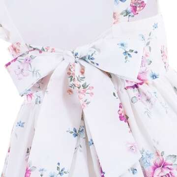 Flofallzique Floral Girls Dress Summer Casual Ruffle Sleeves Tiered Kids Vintage Sundress(4,Lilac Flower)