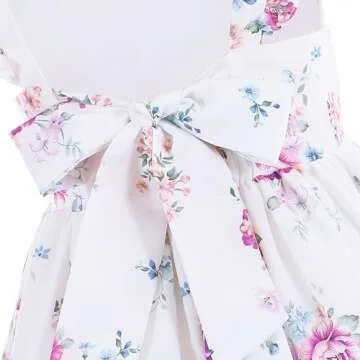 Flofallzique Floral Girls Dress Summer Casual Ruffle Sleeves Tiered Kids Vintage Sundress(4,Lilac Flower)