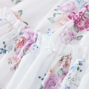 Flofallzique Floral Girls Dress Summer Casual Ruffle Sleeves Tiered Kids Vintage Sundress(4,Lilac Flower)