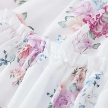 Flofallzique Floral Girls Dress Summer Casual Ruffle Sleeves Tiered Kids Vintage Sundress(4,Lilac Flower)