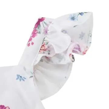 Flofallzique Floral Girls Dress Summer Casual Ruffle Sleeves Tiered Kids Vintage Sundress(4,Lilac Flower)