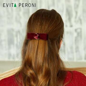 EVITA PERONI Velvet Hair Barrettes for Women, Hair Bows Hair Barrettes, Small French Barrettes Hair Clip for Women Thick Thin Hair-Wine Red