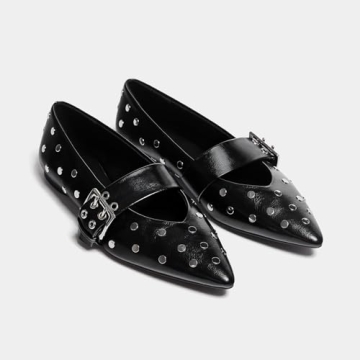 Yishaweiqi Black Studs Ballet Flats Women Stylish Comfortable