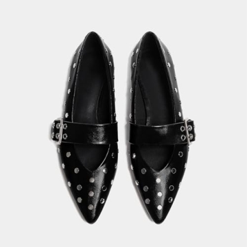 Yishaweiqi Black Studs Ballet Flats Women Stylish Comfortable