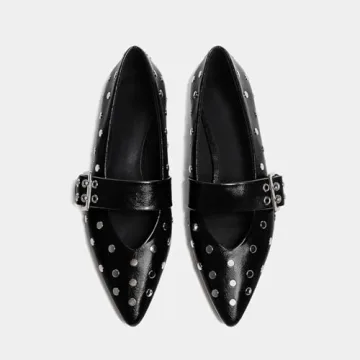 Yishaweiqi Black Studs Ballet Flats Women Stylish Comfortable