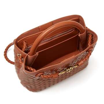 URAWOW Woven Bags for Women Bowknot Small Tote Shoulder Hobo Crossbody Bags PU Leather Handwoven Woven Purse, Brown