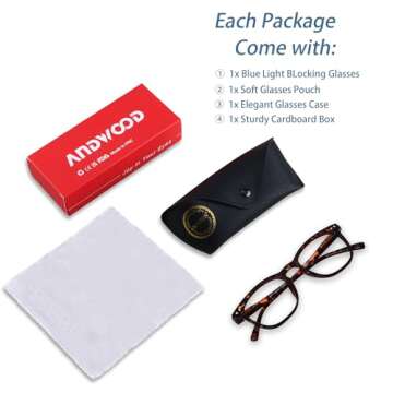 ANDWOOD Blue Light Blocking Glasses Women Men Computer Small Face Clear Bluelight Blocker Eyeglasses Frame Square Tortoise