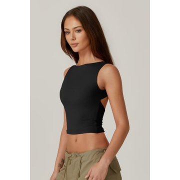 QINSEN High Neck Open Back Cropped Top for Women