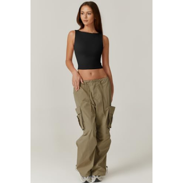 QINSEN High Neck Open Back Cropped Top for Women